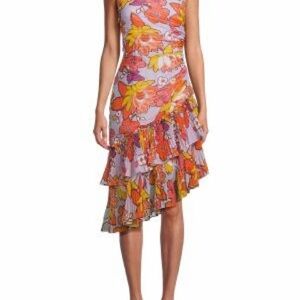 Emanuel Ungaro Asymmetrical Floral Dress - Orange, Yellow, Pink